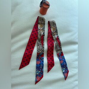 Hermes JUNGLE LOVE Twilly Pair red/blue leopard HARD TO FIND includes box